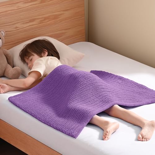 Guohaoi Knitted Weighted Lap Pad (Purple 20"x30" 2lbs) No Beads Cooling Weighted Blanket Kids for Nap, Breathable Chunky Knit Blanket, Small Throw Blanket for Travel Indoor Outdoor