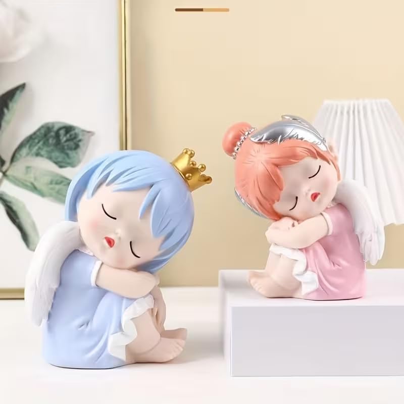 Image of Money Saving Bank with Coin Slot / /Creative Cartoon Design Money Bank / /Plastic Piggy Bank for Boys & Girls (Pack of 1) (Sleeping Angel - Blue)