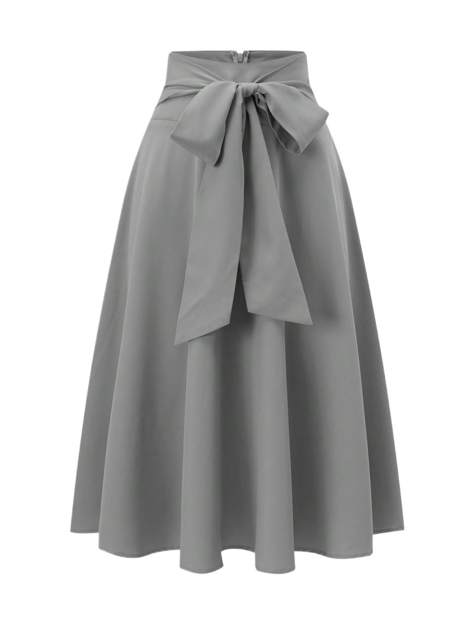 Womens Casual Solid Color Tie Waist A-Line Midi Skirt Flared Knee Length Skirts For Women