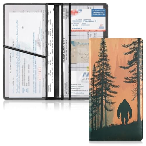 Car Registration and Insurance Holders Shadow Of Sasquatch Print, PU Leather for License Documents Cards