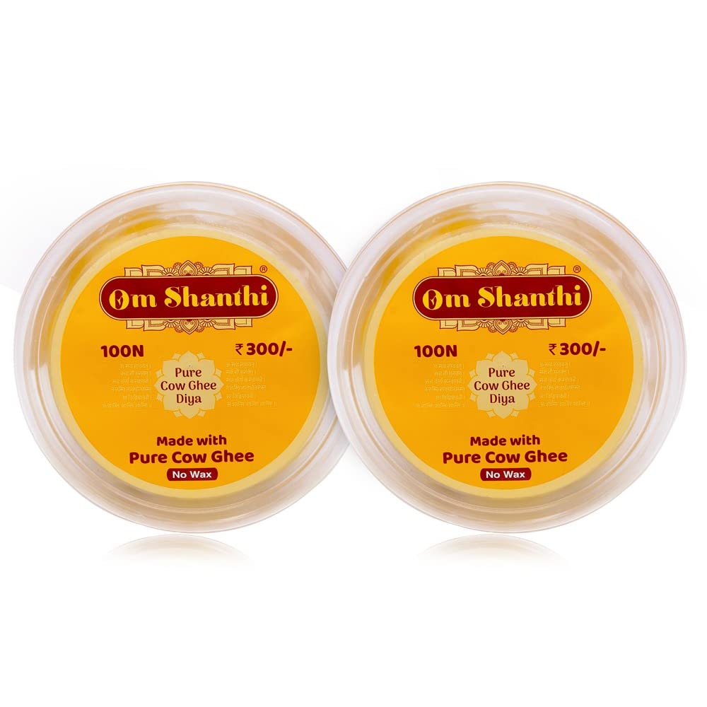 Om Shanthi POOJA MADE PURE Plastic Cycle Pure Cow Ghee Diya/Batti/Wicks (100% Wax Free) For Daily Puja, Festivals & Rituals Pack Of 2 (100 Nos Per Pack)