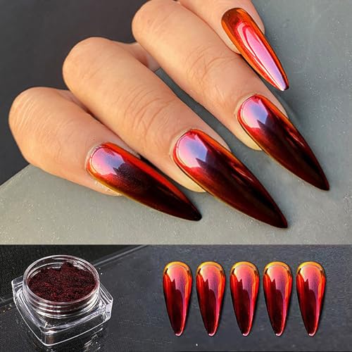 Red Mirror Chrome Nail Powder Red to Black Nail Chrome Powder for Gel Nails Metallic Mirror Effect Pigment Powder Dust for Gel Polish Nail Art Decoration
