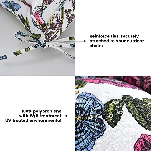 Artplan Outdoor Seat Cushion,Thick Tufted Patio Chair Cushion For White Wicker Chair With Tie,Set Of 2,19"X19"X5",Floral #TOP2