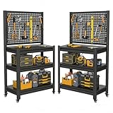 2 Sets Work Bench with Pegboard,Heavy Duty 3000lbs Capacity Workbench with Wheels Adjustable Shelves,Tool Cart,Work Table 47.2