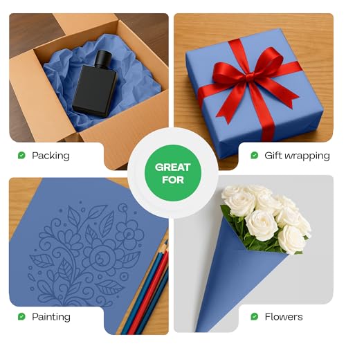 Image of Blue Kraft Paper Roll 24 inch x 1200 inch (100 feet) with Cutter - USA-Made Gift Wrapping Paper for Packing, Moving, Shipping & Crafts /Arts - 100% Recyclable Natural Craft Material by IDL Packaging