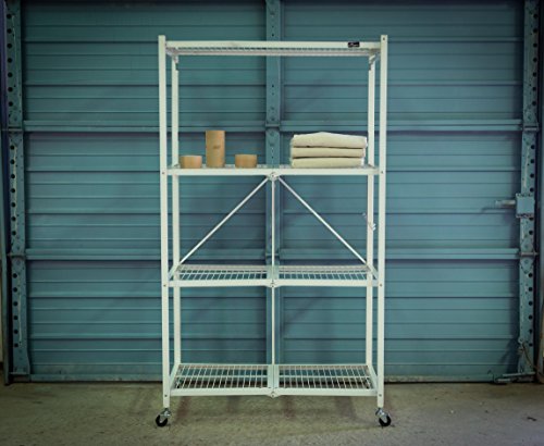 Image of Origami 2-Pack R5 Storage Rack, 4-Tier Heavy-Duty Foldable Steel Shelf with Wheels, White