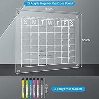 Vista 4 de Calendario magnético acrílico de borrado en seco para refrigerador, calendario de borrado en seco transparente de 16.5 x 12 pulgadas