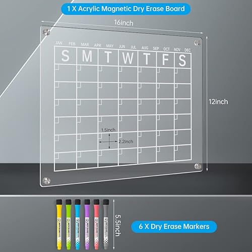 Miniatura 4 de Calendario magnético acrílico de borrado en seco para refrigerador, calendario de borrado en seco transparente de 16.5 x 12 pulgadas para