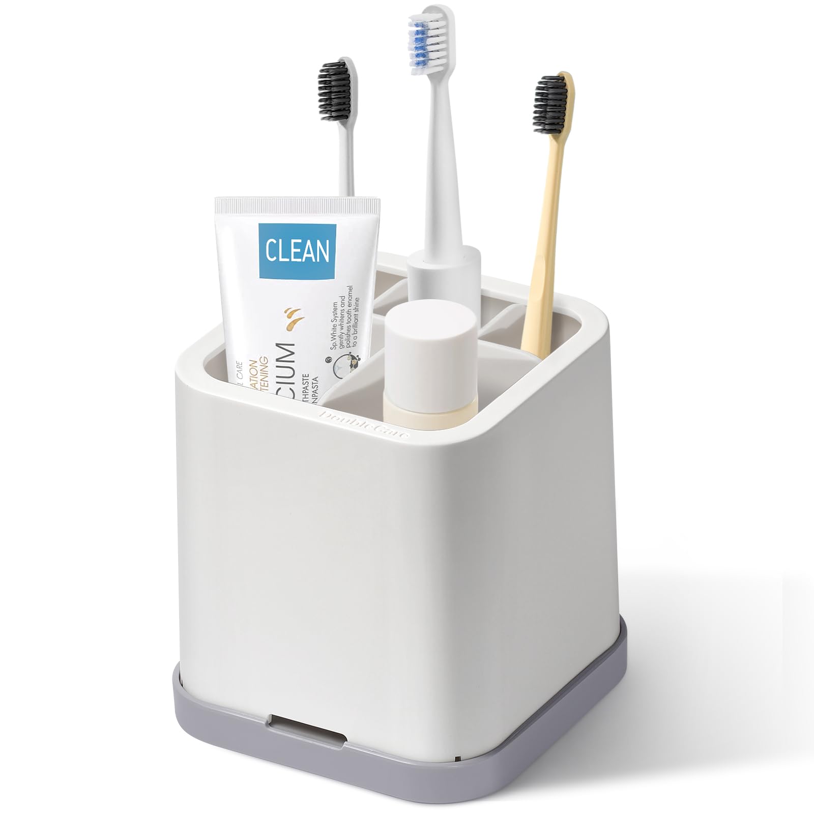 White Toothbrush Holder for Bathroom Detachable for Easy Clean 5 Slots Electric Toothbrush & Toothpaste Caddy for Family & Kids on Bathroom Vanity, Sink, and countertop
