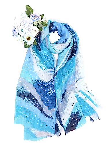 Claudia & Jason® Glitter Shimmer Foil Dots Ladies Fashion Soft Large Scarf Wrap For Women (Blue)