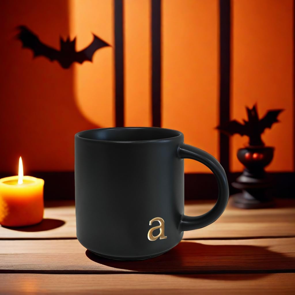 COLLECTIVE HOME - Black Monogram Ceramic Mugs, 15 oz Golden Initial Coffee Cups, Elegant Alphabet Tea Mugs, Personalized Halloween Mug with Gift Box, Perfect for Office and Home Décor (a) - Image 7