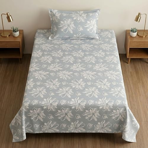 Image of Mafatlal 186 TC Metro Cotton Single Bedsheet | 90 x 60 Inch | Smooth Soft Cotton with Pillow Cover | Comfortable Single Bed Sheet | Cement Grey