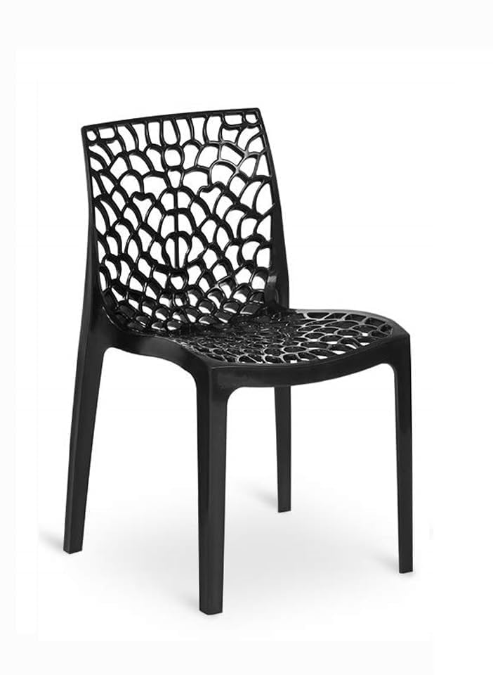 Image of activa Web Designer Plastic Chair for Home, Office and Restaurant and Cafe|Armless Chair for Dining Room| Heavy Duty Outdoor Plastic Chair | Designer Balcony Chair (Black, Set of 2)