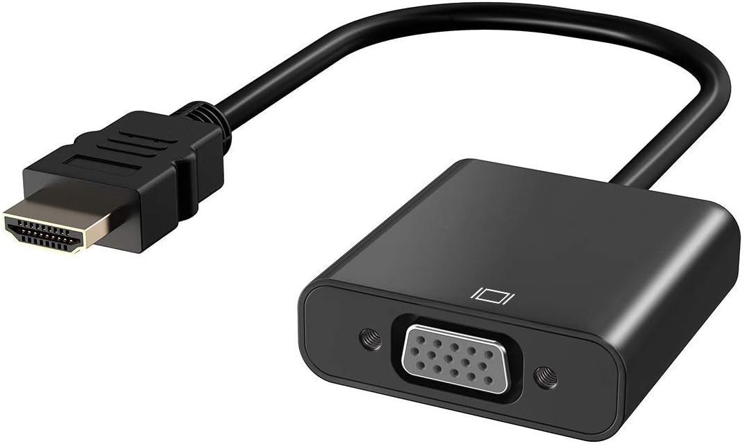 HDMI to VGA Adapter, Gold-Plated HDMI to VGA Cable Converter Male to Female for PC, Laptop, DVD, Projector, Ultrabook, Raspberry Pi, Chromebook - Black