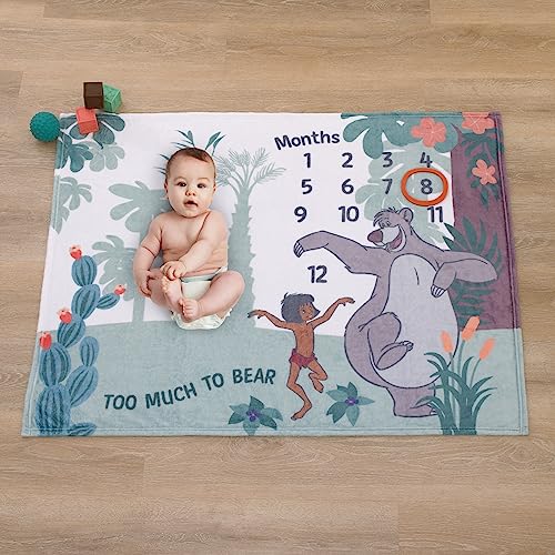 Image of NoJo Disney Jungle Book Green and White Too Much to Bear Super Soft Photo Op Milestone Baby Blanket