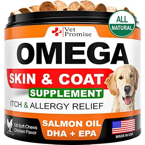 Omega 3 for Dogs - Dog Skin and Coat Supplement - Fish Oil for Dogs Chews - Allergy and Dog Itch Relief - Dog Anti Shedding Supplement - Dog Dry Skin Treatment - Salmon Oil - Made in USA - 120 Treats Cover