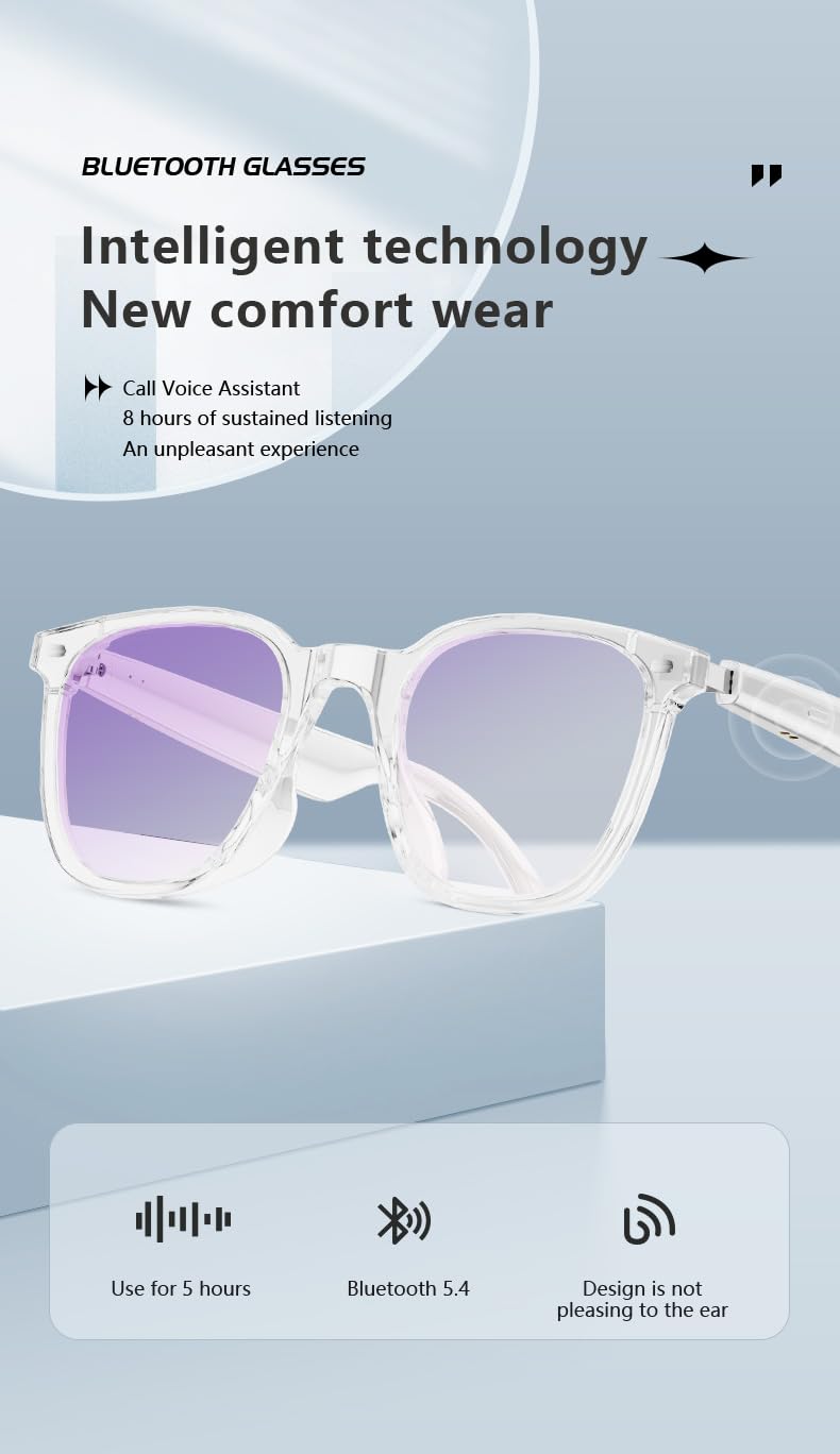 Lunettes Intelligentes avec Caméra 1080p 8 MP, Commande Vocale, Assistant IA, Reconnaissance d'Objets, pour Vlogging, Conférences et Enregistrement Vidéo (Violet)