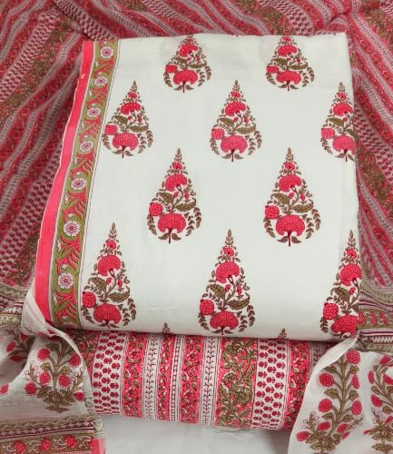 Image of DRAVINAM Trends Women's Premium Cambric Cotton Jaipuri Printed Unstitched Salwar Suit Dress Material with Mulmul Cotton Dupatta