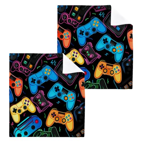 ATTX 2 Pack Colorful Video Game Controllers Washcloths – Soft Face Towels, Gym Towels, Hotel and Spa Quality, Reusable Pure Cotton Fingertip Towels#334