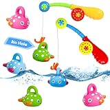 Bath Toys Fishing Game for 2 3 4 Year Olds Toddler Kids, No Hole No Mould Paddling Pool Toys with 2 Toy Fishing Rod 6 Fishing Toys, Baby Shower Bath Toys Water Play Garden Games for Kids Girls Boys