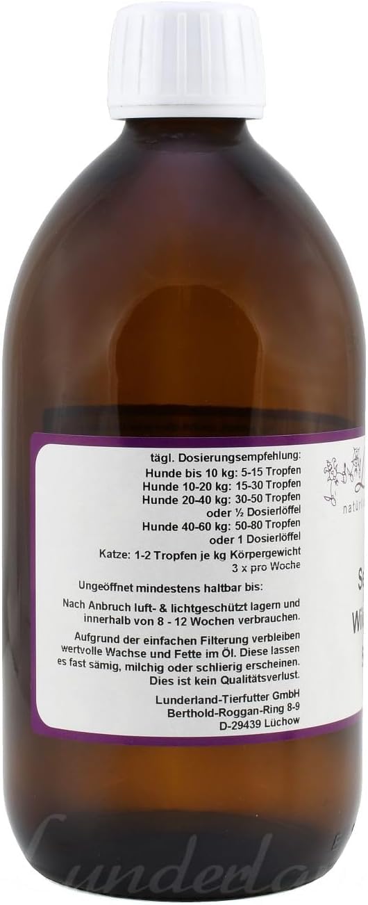 Lunderland Olej z Dorsza Dzikiego 90 ml Karma uzupełniająca dla psów i kotów Omega-3 Tłoczony na zimno