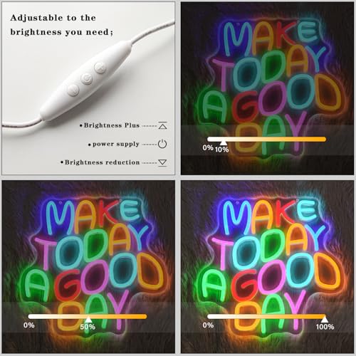 Image of Make Today A Good Day Neon Sign Colorful Letter Neon Light for Wall Decor Inspirational Words Led Neon Signs for Bedroom Calssroom Office Decoration