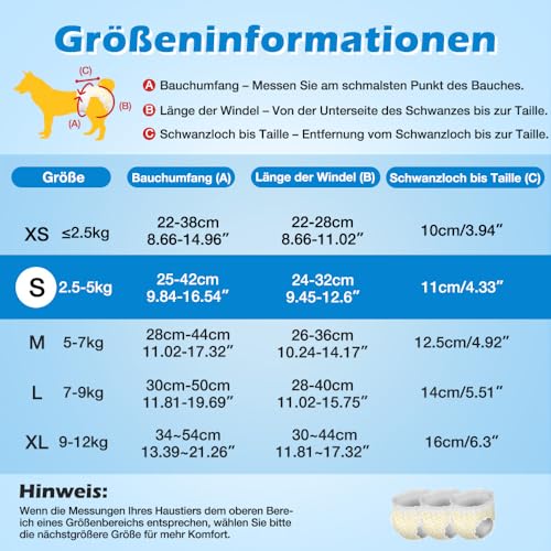 Flying Paws Hunde Windeln, 15 Stück S Anziehbare Einweg-Hundewindeln für Hündinnen - Rüdenwindeln mit dehnbarem Bund S-15