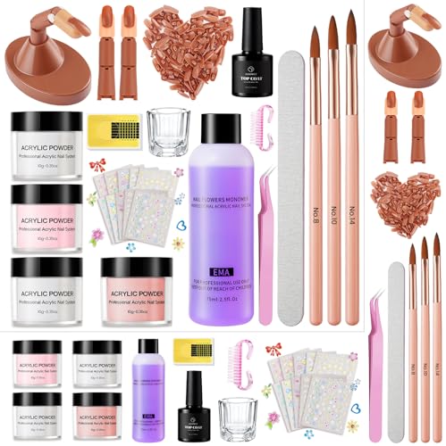 Deciniee Kit d'Ongles Acryliques Complet : 4 Poudres Acryliques, 2 Doigts d'Exercice Réglables, 100 Tips à Ongles, 3 Stylos Nail Art, Autocollants Floraux,...