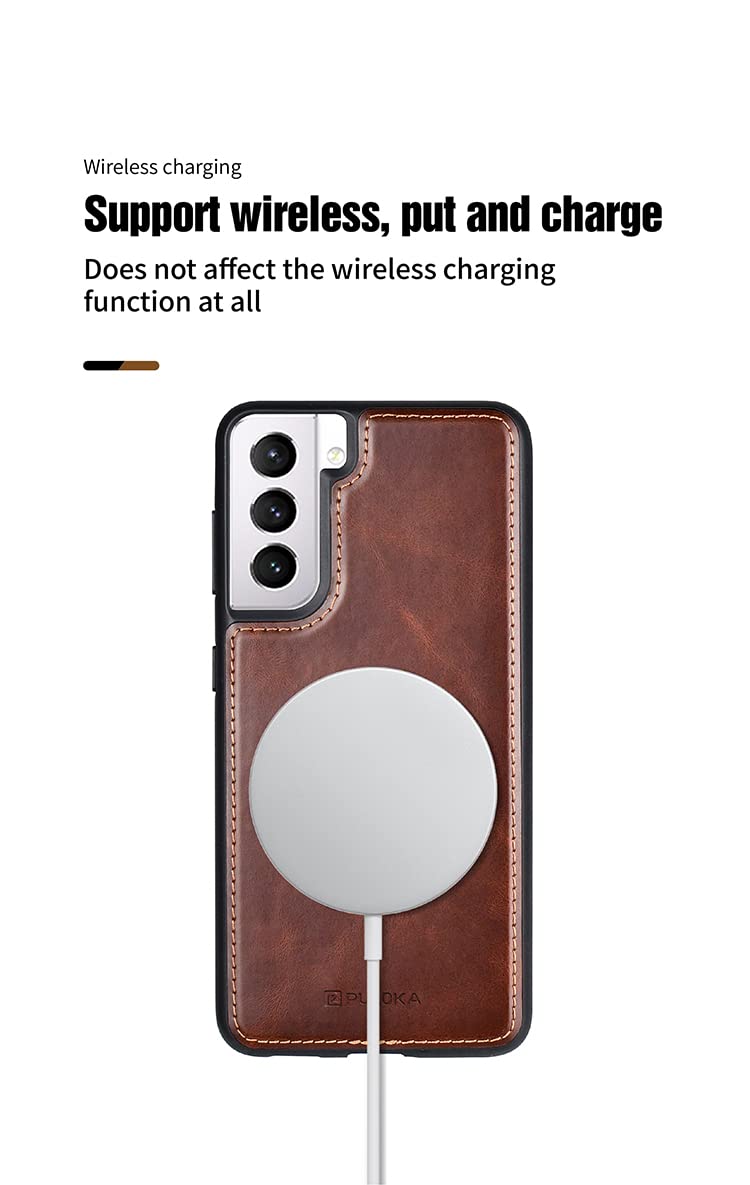 PULOKA - 2 in 1 Flip Cover for Samsung S23 Ultra - Protective Case with Card & Cash Pockets - Detachable Flip Case, Kickstand & Magnetic Closure -Vegan Leather - Profesional & Premium Finish -Brown 2