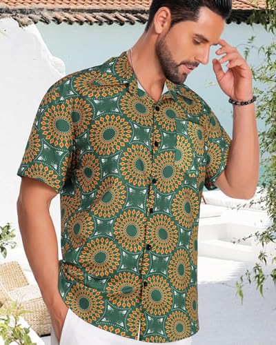 Image of Men Hawaiian Shirt Short Sleeve Summer Beach Button Down Shirts with Pocket