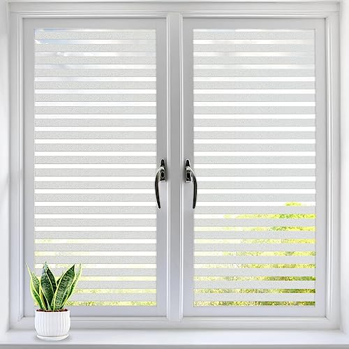 Alyvisun Vinilo Ventana Privacidad Esmerilada de Rayas 44.5x220cm, Decorativo Vinilos Adhesivos para Cristales, Vinilo Electrostatico Ventanas Protección UV para Oficina Hogar