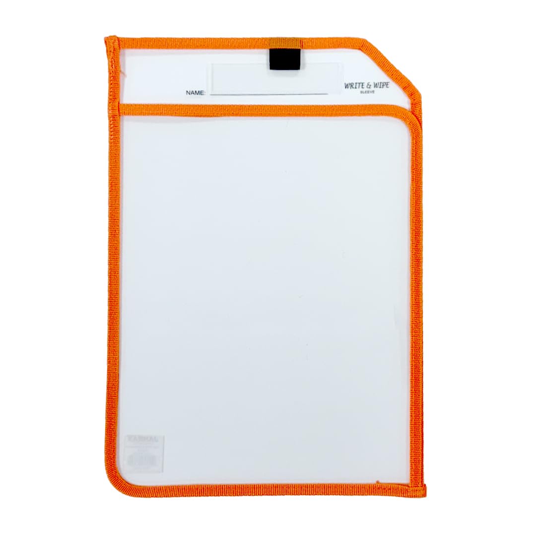 Pack of 12 Orange Edge Clear Dry Erase Write and Wipe Reusable Sleeve Pockets