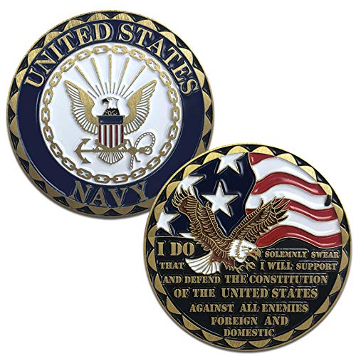 VetFriends.com US Navy Challenge Coin with Eagle Emblem, American Flag, and Oath of Enlistment - Officially Licensed