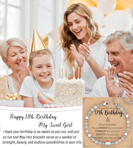 Image of AryaHozel 4mm Natural Stone Bracelet with Birthday Cards, 6-21 Year Old Birthday Gifts for Girls Daughter Granddaughter Niece Sister Women Friends