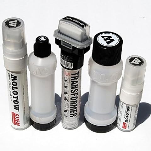Molotow Empty Refillable Paint or Ink Urban Street Marker set of 5 Professional Art Markers and Mops Cover