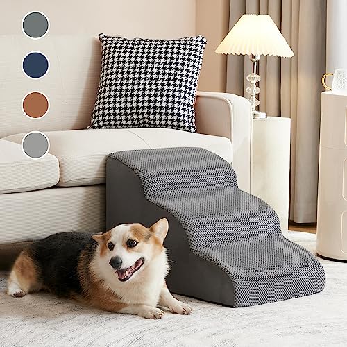 InfinCreats Premium 3-Step Pet Stairs & Steps for Small Dogs, Cats & Older Dogs - Non-Slip, High Density 30D Foam (Dark Grey)