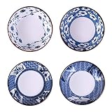 Gegong 4 Pack Blue and White Porcelain Dish Serving Plates Floral Dinner Shallow Plates Appetizer Sa