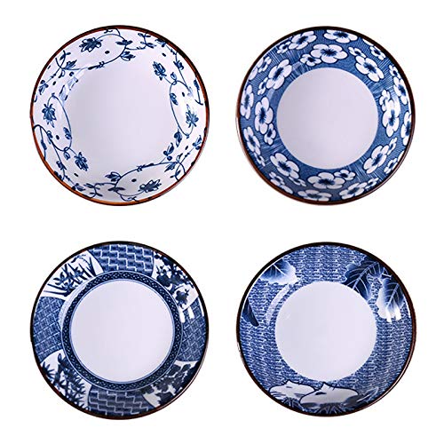 Gegong 4 Pack Blue And White Porcelain Dish Serving Plates Floral Dinner Shallow Plates Appetizer Salad Dessert Snack Plate (3.5 Inch,Different Patterns) #TOP8