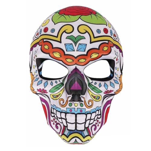 Máscara de calavera espeluznante con estampado de calavera mexicana, máscara de Halloween, disfraz de Halloween, disfraz de día mexicano del día muerto, cosplay, estampado de calavera de miedo para