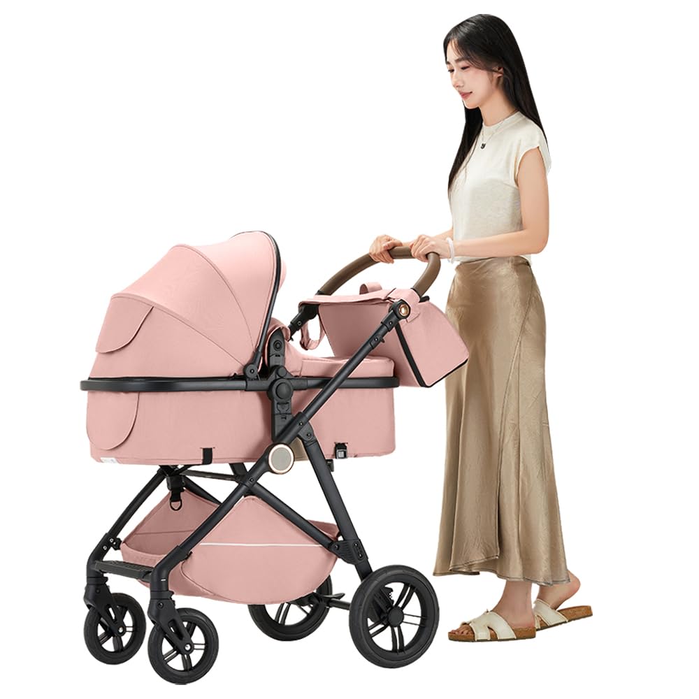 Sit-and-Recline Kinderwagen, faltbarer Kinderwagen mit Baldachin und Aufbewahrungstasche (schwarz)