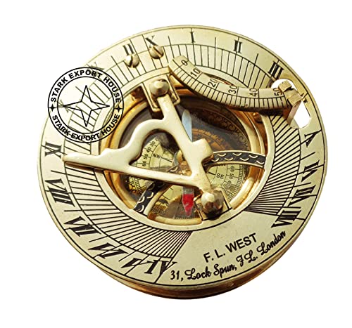 Brújula con reloj de sol de latón 3 pulgadas miniatura 5