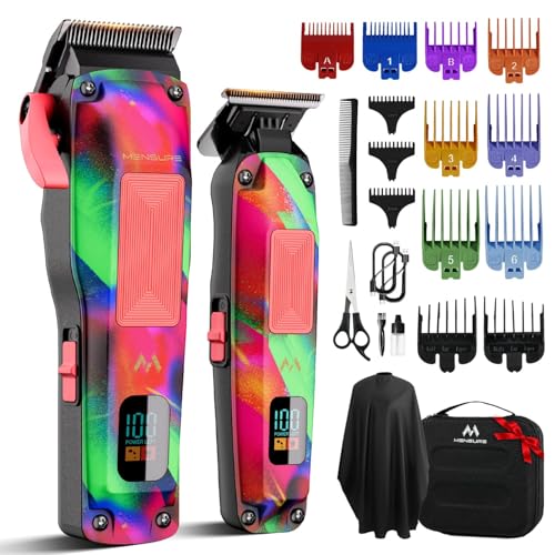 Mensure Professional Hair Clippers for Men, 7500RPM Metal Barber Clippers with Graffiti Design, Zero-Gap Adjustable Blade, Cordless Clipprers Kit with Color Guide Combs & Storage Bag (Multicolor)