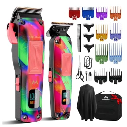 Mensure Professional Hair Clippers for Men, 7500RPM Metal Barber Clippers with Graffiti Design, Zero-Gapped Adjustable Blade, Cordless Clippers Kit with Color Guide Combs & Storage Bag