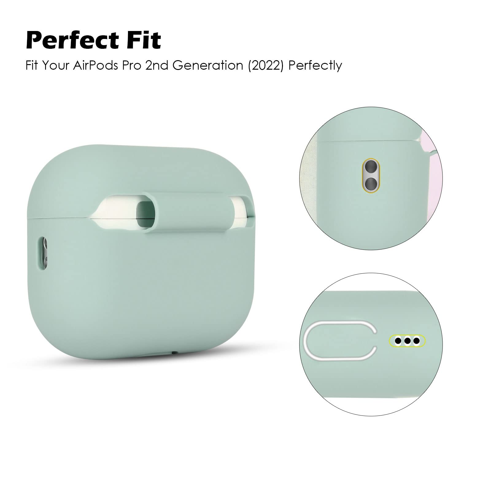 Coque pour Airpods Pro 2 Case Cover, coques de protection en silicone compatible avec AirPods Pro 2 2022, avec lanière en silicone, coque portable antichoc, LED avant visible, gris nuage - 5