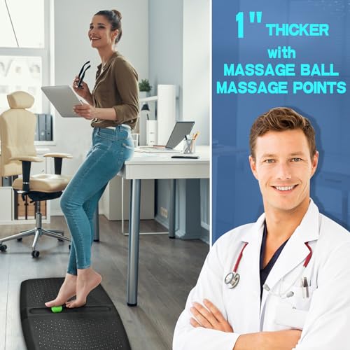 Image of 1 inch Thick Anti Fatigue Kitchen Mat Standing Mat with Massage Ball, Non Slip Standing Desk Mat with Massage Point, Multi-Purpose Comfort Floor Mat for Feet, Office, Home (Black, 17 inchx28 inchx1 inch)