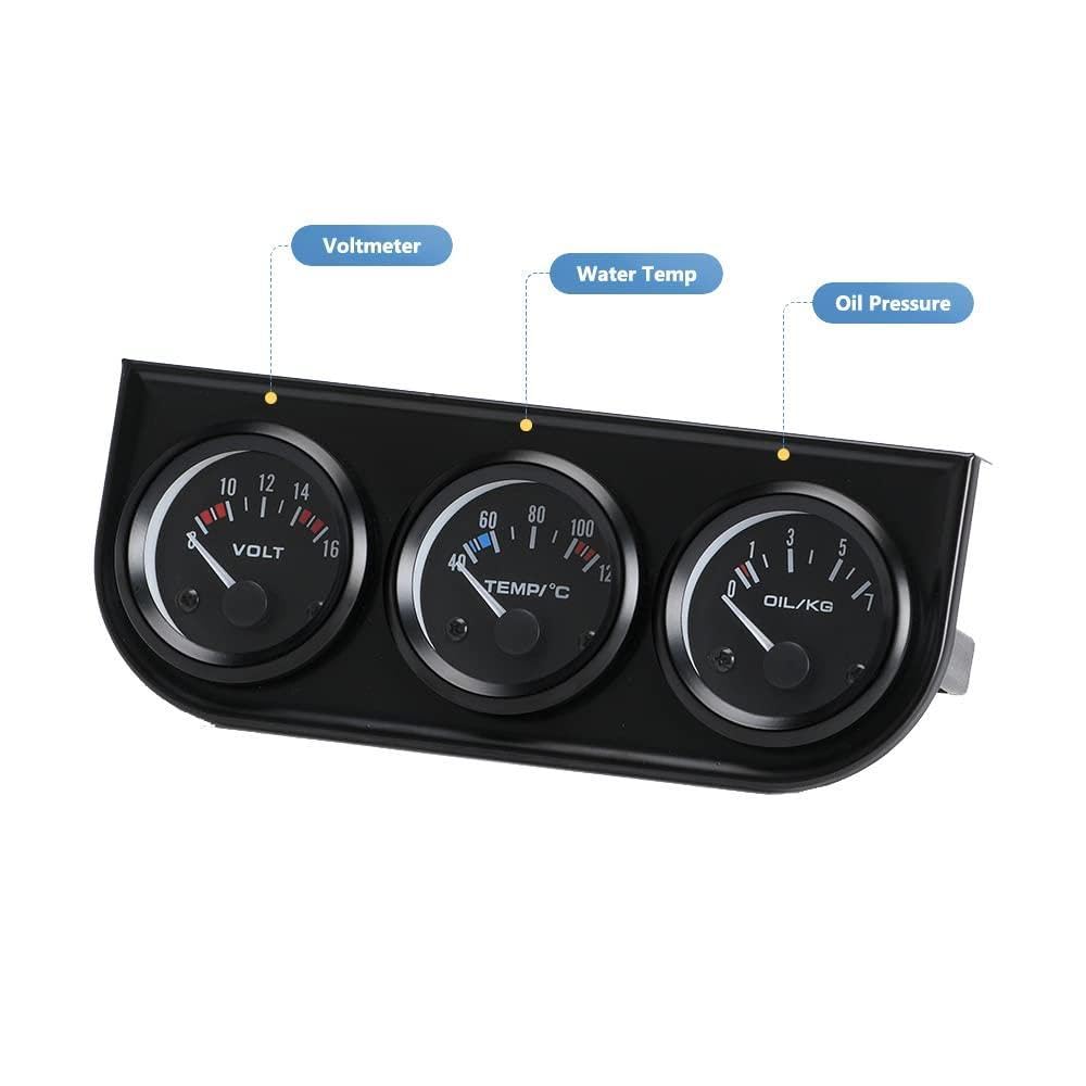 Riloer Sensore 3 in 1 Manometro Olio Indicatore Temperatura Acqua 12V per Auto Camion Trattori