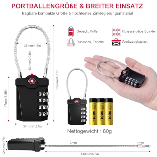 ZHEGE TSA Gepäckschloss, TSA Zahlenschloss Vorhängeschloss (2, Schwarz) – Ansicht 5