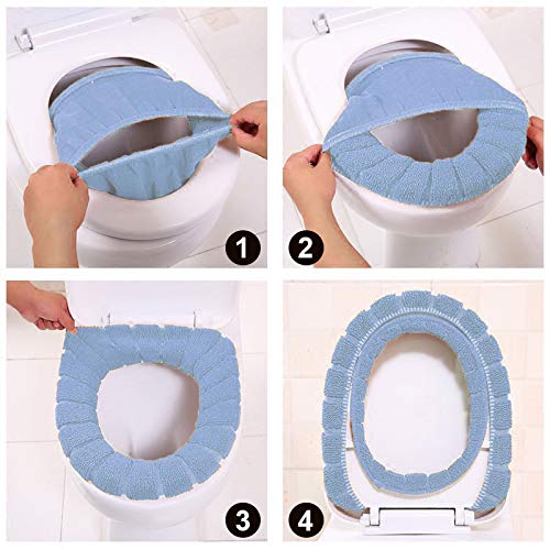 Alpurple 5 Packs Soft Warmer Bathroom Toilet Seat Cover Pads-Reusable Stretchable Comfortable and Washable Cushioned Lid Covers