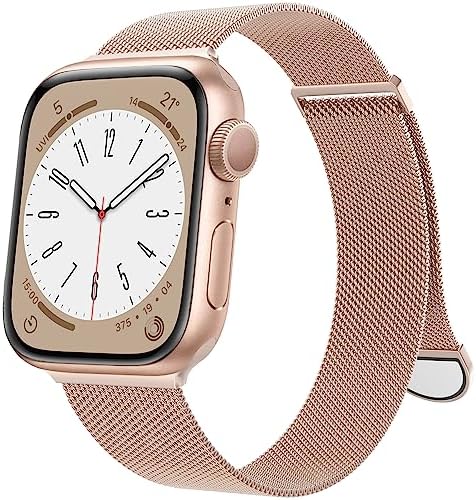 OULUOQI Compatible with Apple Watch Band 38mm 40mm 41mm 42mm 44mm 45mm 49mm Women and Men, Stainless Steel Mesh Loop Magnetic Clasp Replacement for iWatch Band Series Ultra SE 8 7 6 5 4 3 2 1 (38mm Champagne Gold)