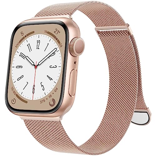 OULUOQI Compatible with Apple Watch Band Series Ultra SE 8 7 6 5 4 3 2 1 38mm 40mm 41mm 42mm 44mm 45mm 49mm Women and Men, Stainless Steel Mesh Loop Magnetic Clasp Replacement for iWatch Band ( 38mm/40mm/41mm Champagne Gold)